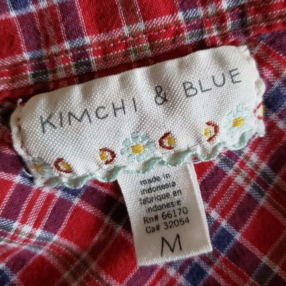 Kimchi Blue Red Plaid Western Button Down Top M - Picture 6 of 7